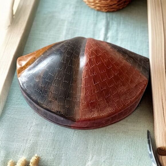 Soapstone Shell Trinket Box Dish Lidded Scallop Seashell Hand Carved Beachy Vtg - Picture 13 of 16